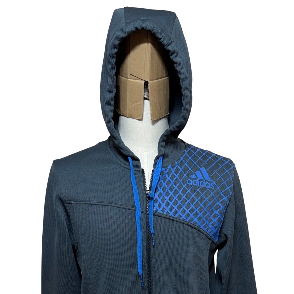 Adidas Hoodie Men Large Grey Fleece Full Zip Athletic Long Sleeve Sweatshirt